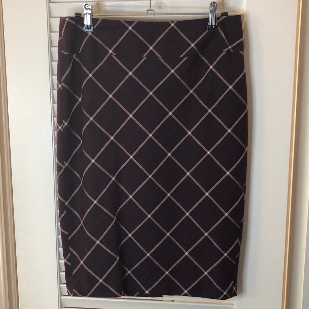 The Limited Maroon Plaid Pencil Skirt